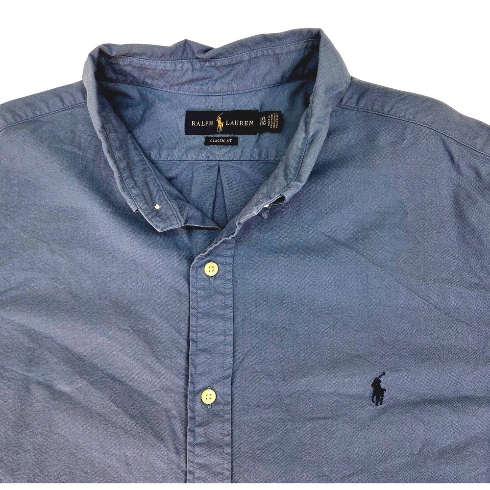 Ralph Lauren Classic Blue Label Shirt blue button‎ down men XXL long sleeve Logo
